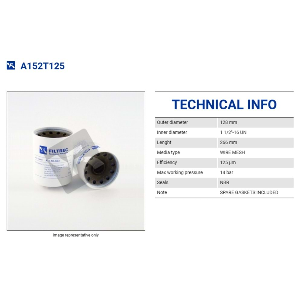 FILTREC A152T125 SPIN-ON CARTRIDGE