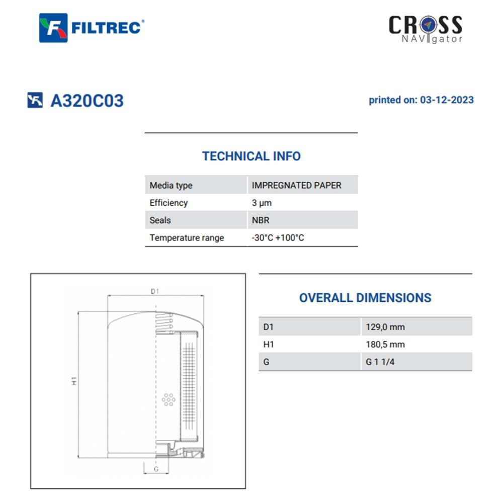 FILTREC A320C03 SPIN-ON CARTRIDGE