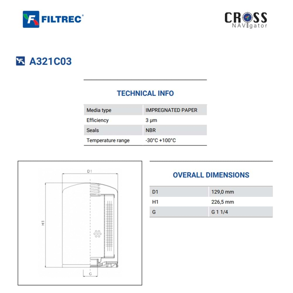 FILTREC A321C03 SPIN-ON CARTRIDGE