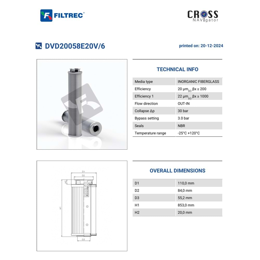 FILTREC DVD20058E20V/6 FILTER ELEMENT