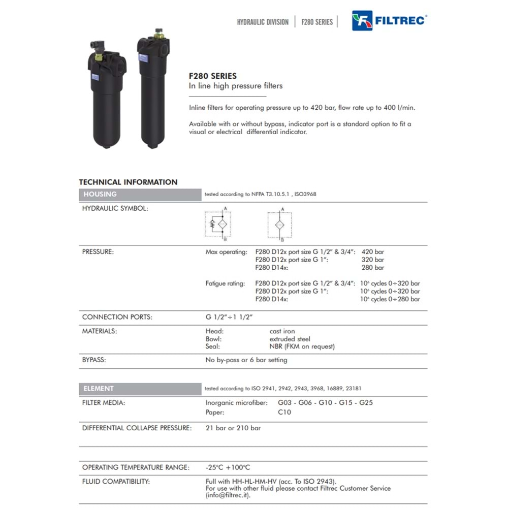 FILTREC F280D120T60ABB3DS000 FILTER HOUSING