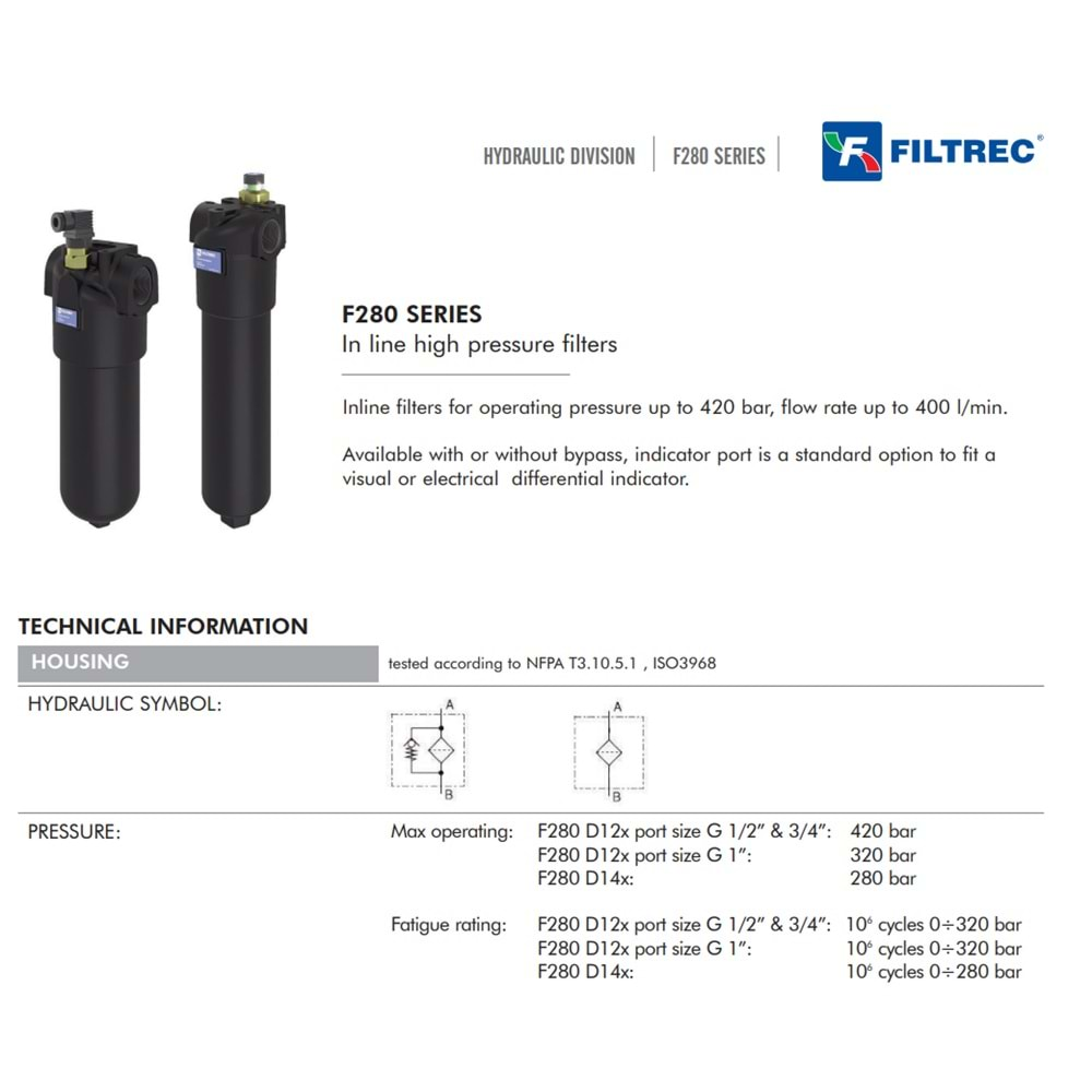 FILTREC F280D124G10ABB5DS000 FILTER HOUSING