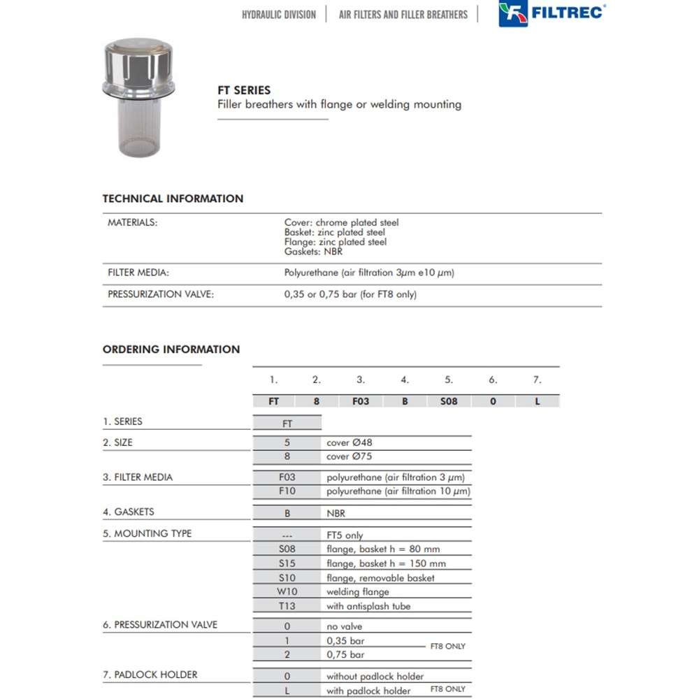 FILTREC FT8F10SS0800 FILTER BREATHER