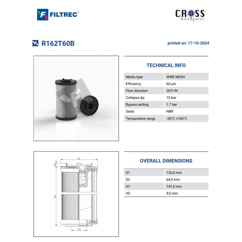 FILTREC R162T60B FILTER ELEMENT