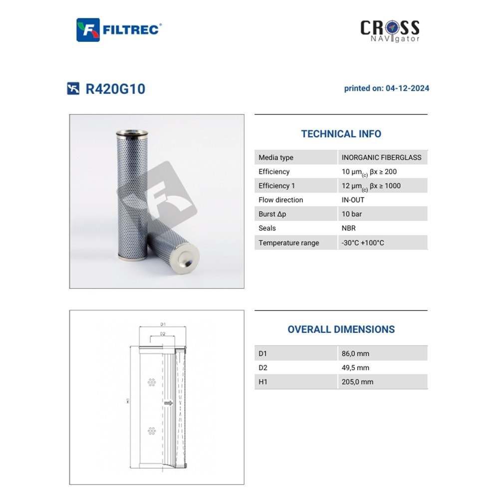 FILTREC R420G10 FILTER ELEMENT