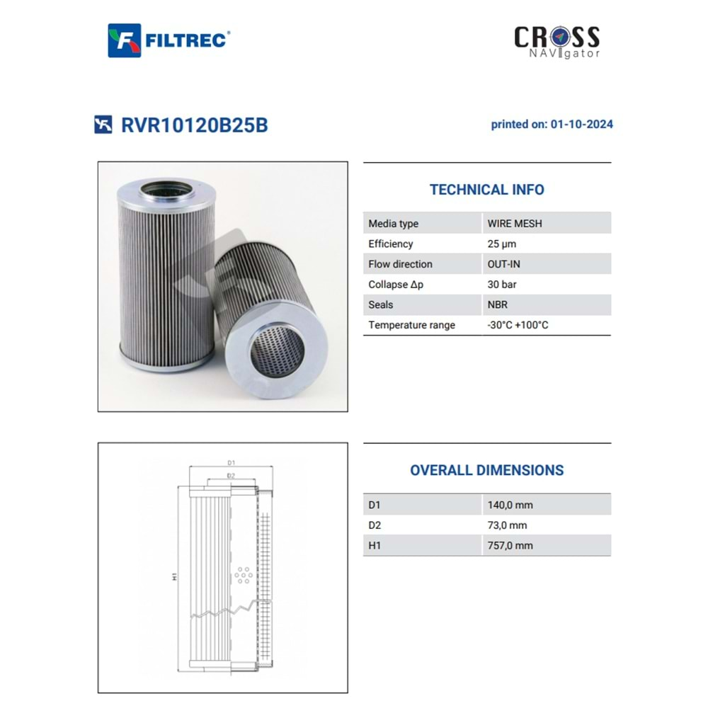 FILTREC RVR10120B25B FILTER ELEMENT