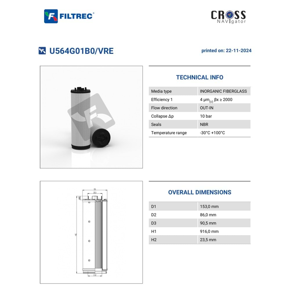 FILTREC U564G01B0/VRE FILTER ELEMENT