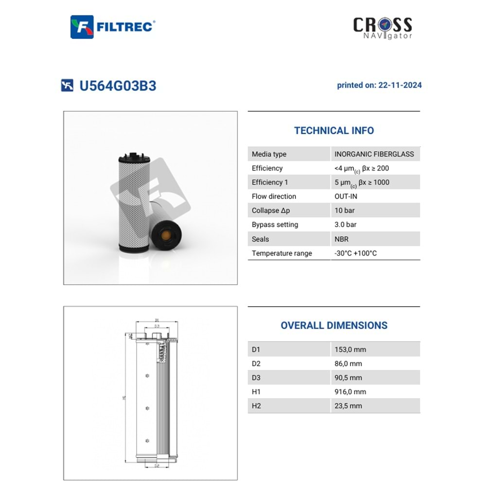 FILTREC U564G03B3 FILTER ELEMENT