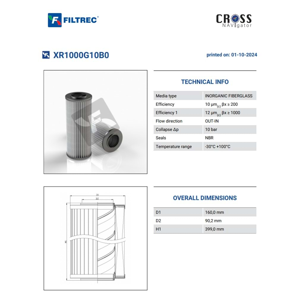 FILTREC XR1000G10B0 FILTER ELEMENT