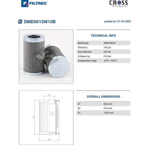 FILTREC DMD0015W15B FILTER ELEMENT