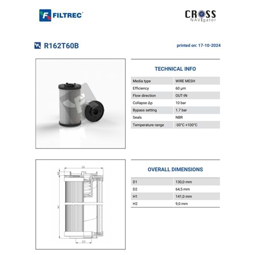 FILTREC R162T60B FILTER ELEMENT