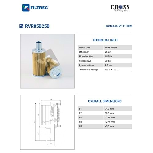 FILTREC RVR85B25B FILTER ELEMENT