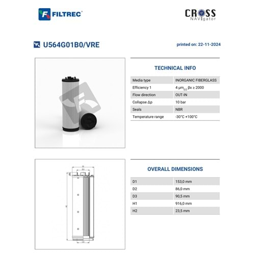 FILTREC U564G01B0/VRE FILTER ELEMENT