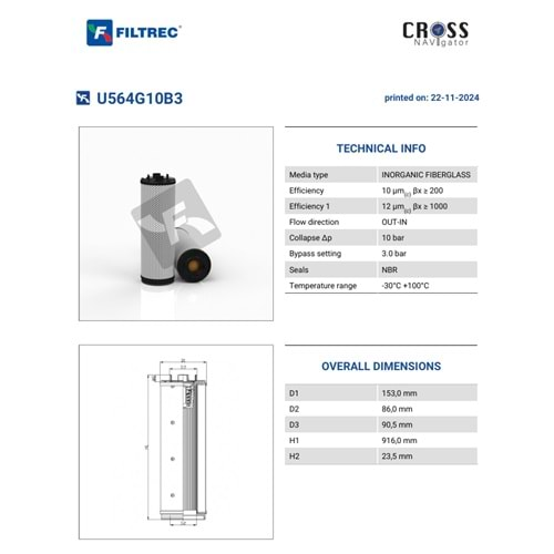 FILTREC U564G10B3 FILTER ELEMENT