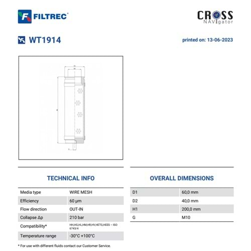 FILTREC WT1914 FILTER ELEMENT