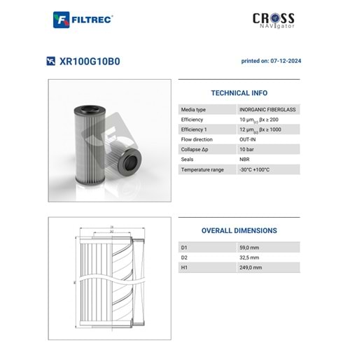 FILTREC XR100G10B0 FILTER ELEMENT